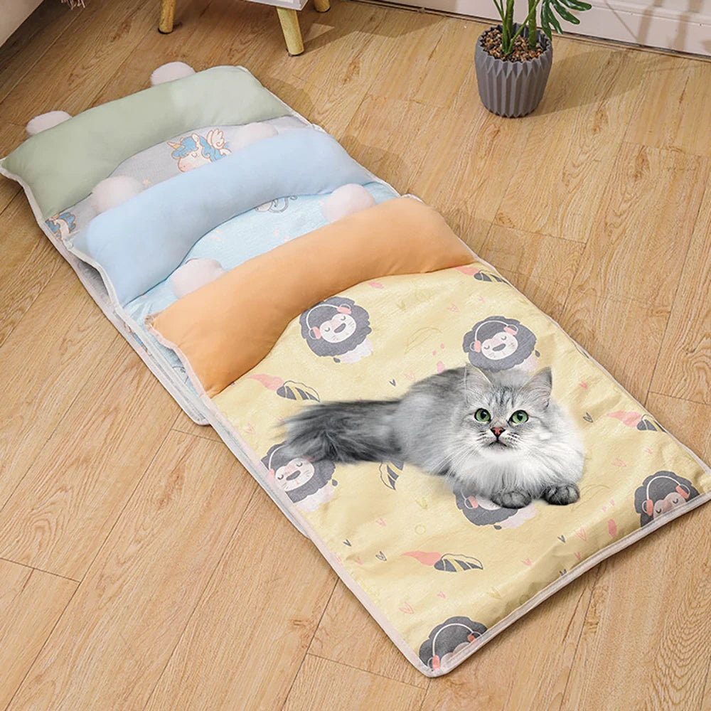 Ice Silk Cooling Pet Mat – Cute Lion, Unicorn & Mouse Pattern Dog Cat Bed