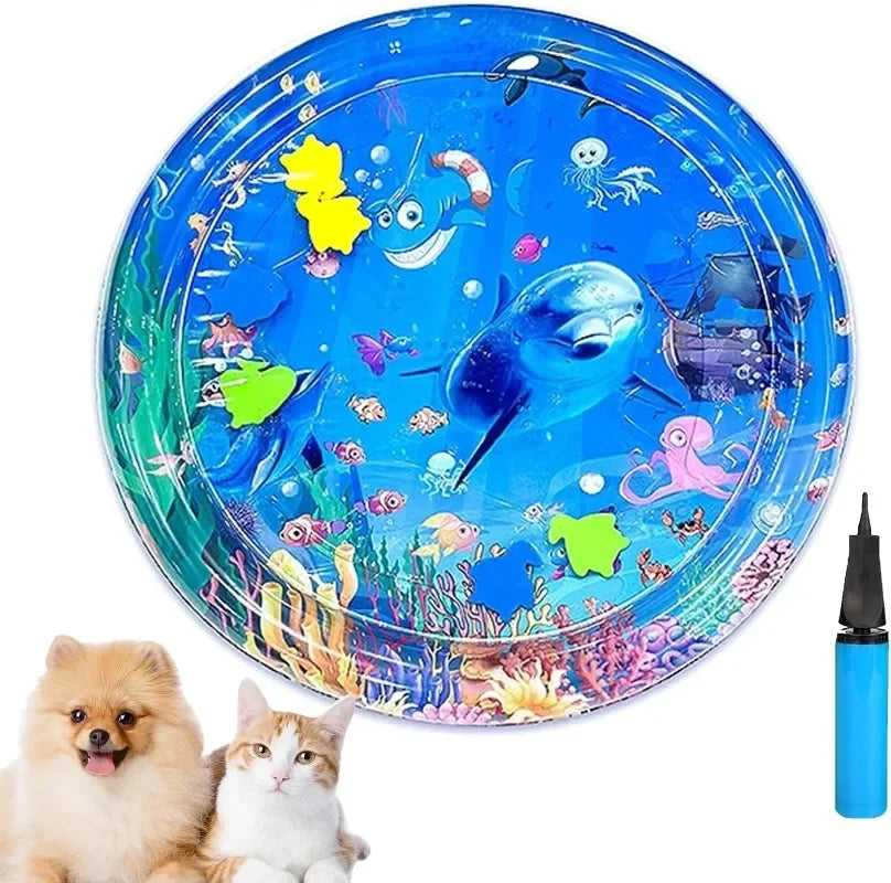Water Playmat Cooling Pad for Dogs & Cats – Thickened Sensory Mat with Fish