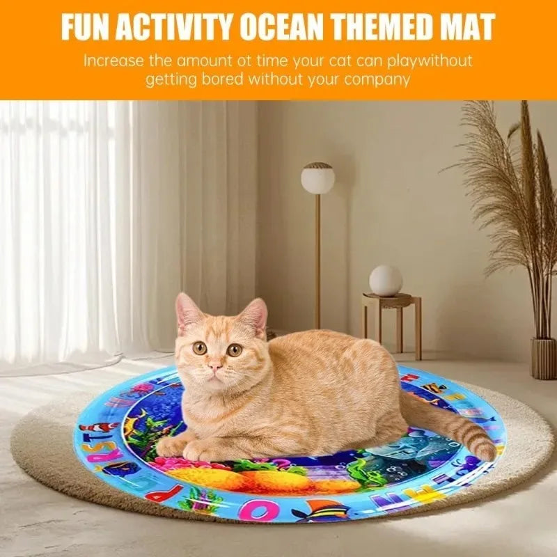 Water Playmat Cooling Pad for Dogs & Cats – Thickened Sensory Mat with Fish