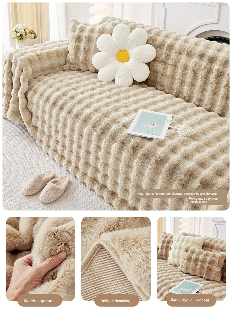 Full-wrapped Bubble Rabbit Plush Sofa Towel Thickened Sofa Cover