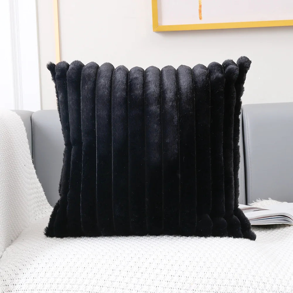 Solid Color Faux Fur Throw Pillow Cover, Soft Comfortable