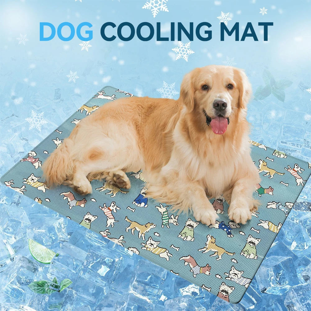 Summer Dog Cooling Mat with Cute Puppy & Kitten Pattern – Breathable Pet Pad