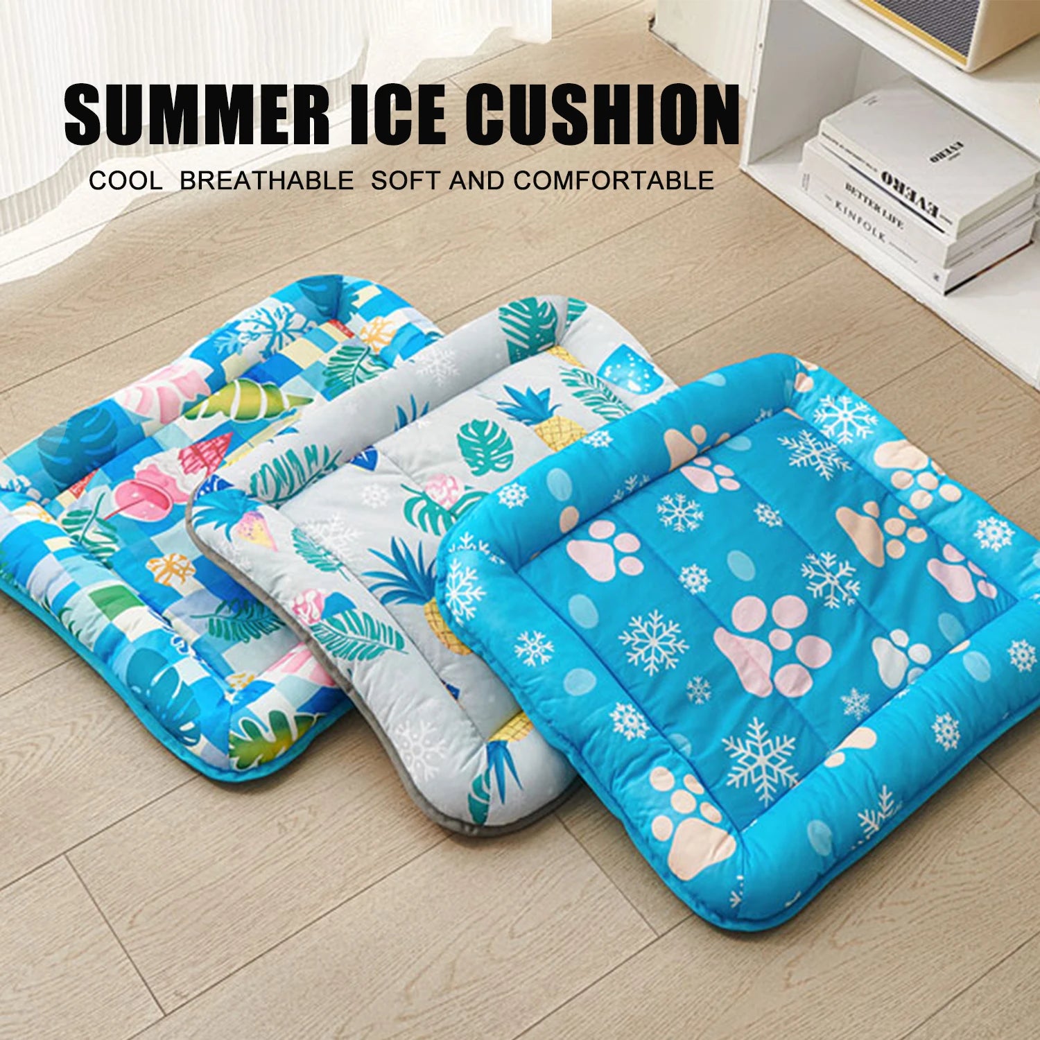 Pet Cooling Paw Print Mat – Square Ice Pad for Dogs & Cats, Breathable Bed