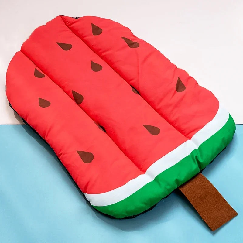 Summer Dog Cooling Mat – Ice Pad Bed with Ice Cream, Watermelon & Fruit Prints