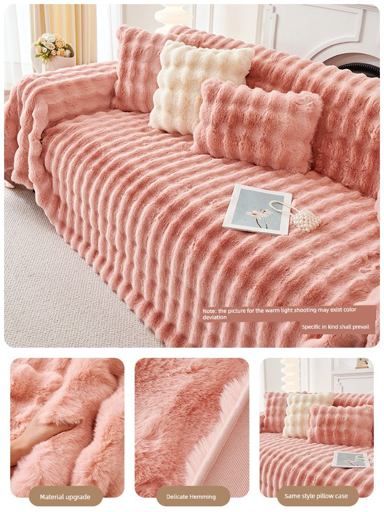 Full-wrapped Bubble Rabbit Plush Sofa Towel Thickened Sofa Cover