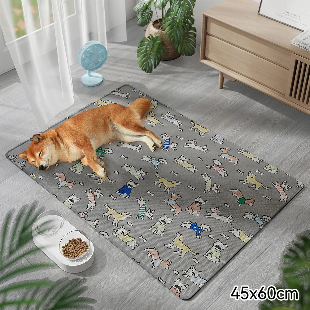 Summer Dog Cooling Mat with Cute Puppy & Kitten Pattern – Breathable Pet Pad