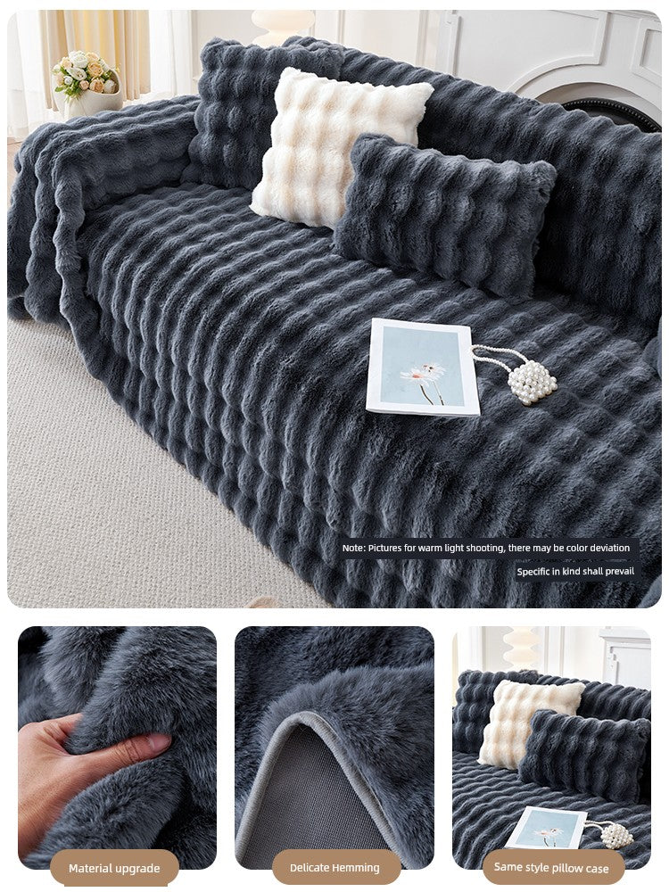 Full-wrapped Bubble Rabbit Plush Sofa Towel Thickened Sofa Cover