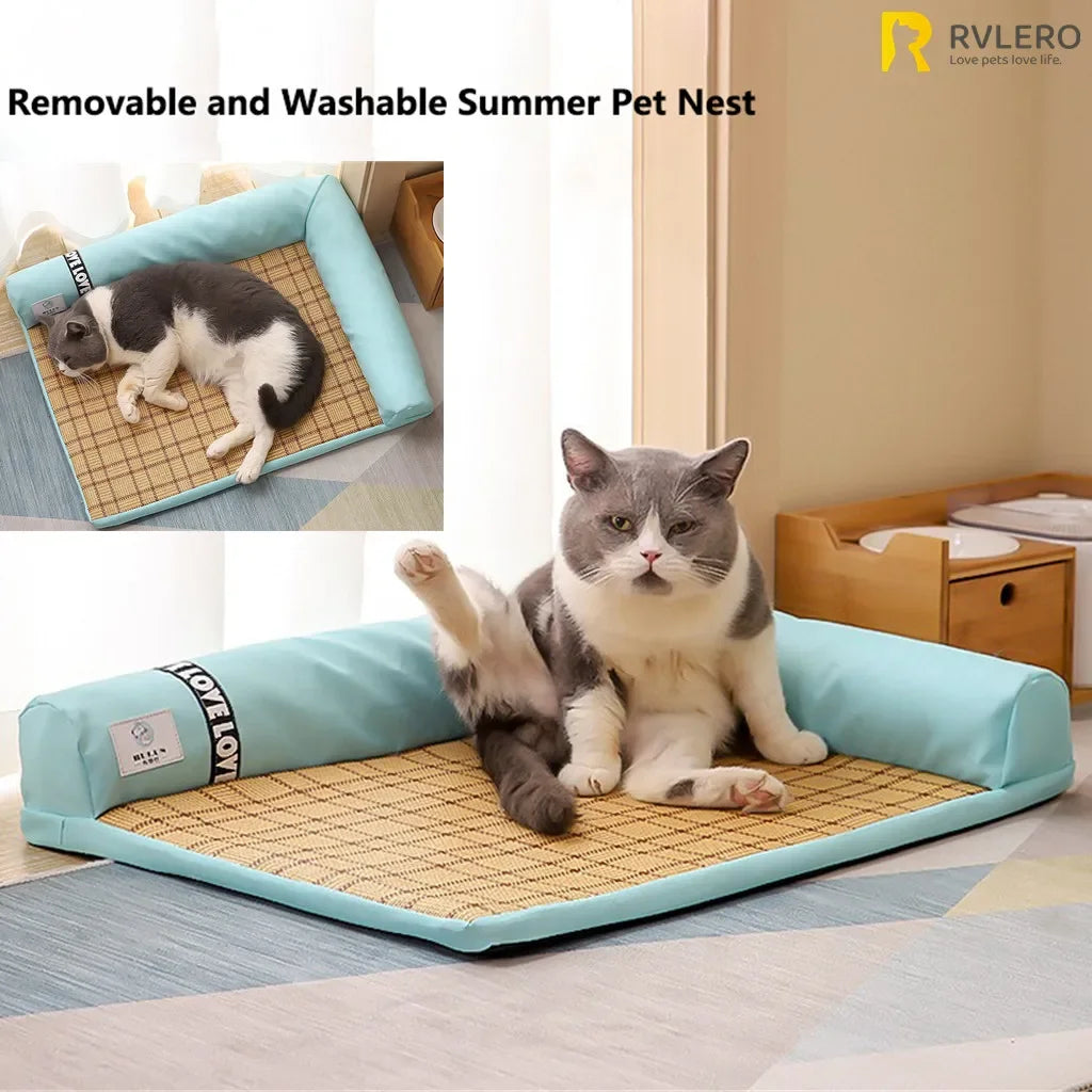 Cooling Rattan Pet Mat – Summer Cat & Dog Kennel Bed | Washable & Non-Shed