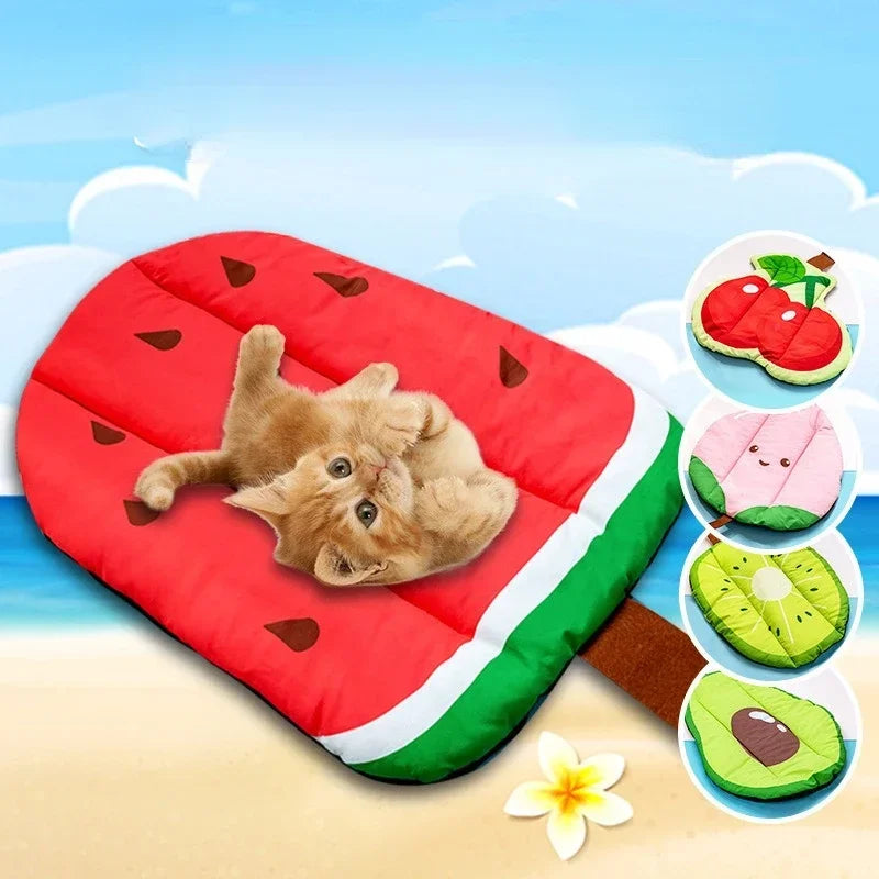 Summer Dog Cooling Mat – Ice Pad Bed with Ice Cream, Watermelon & Fruit Prints