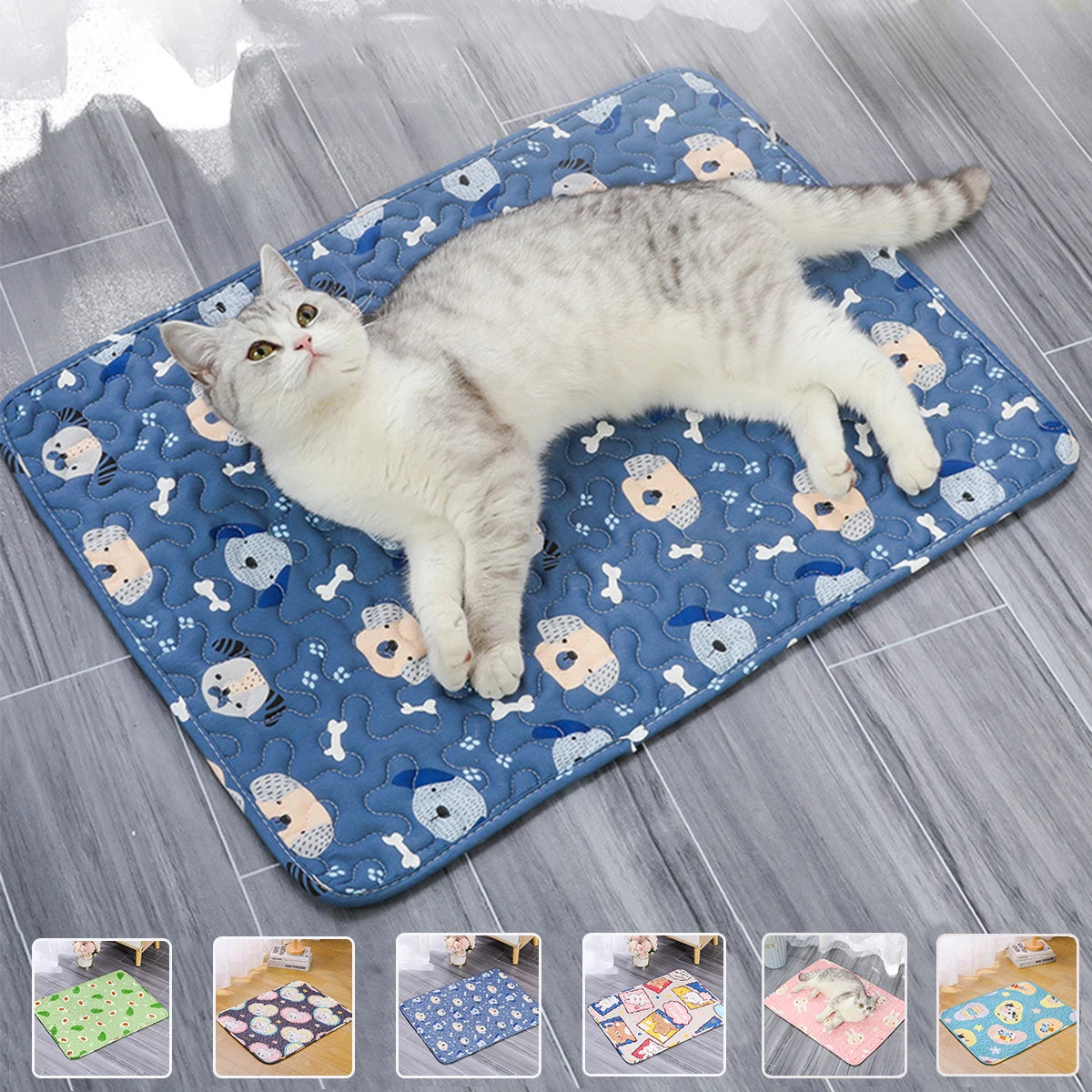 Cartoon Cat Bed Mat – Breathable Summer Pet Mat for Dogs & Cats