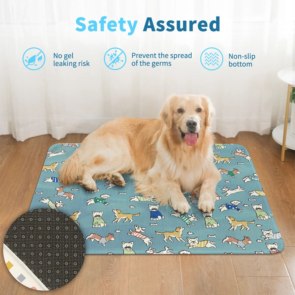 Summer Dog Cooling Mat with Cute Puppy & Kitten Pattern – Breathable Pet Pad
