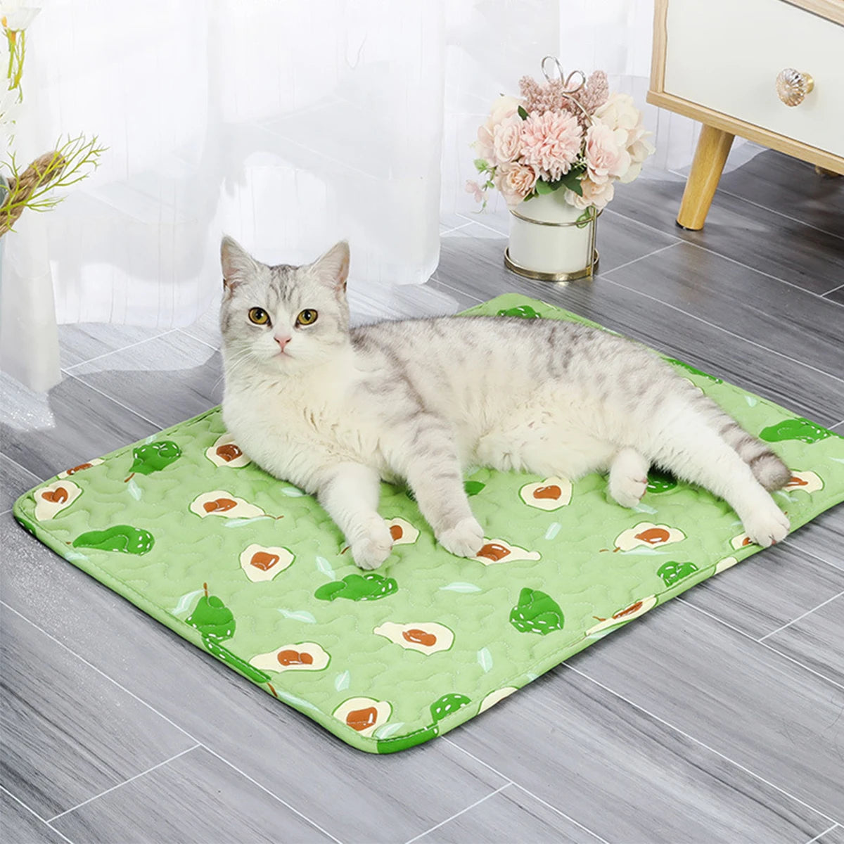 Cartoon Cat Bed Mat – Breathable Summer Pet Mat for Dogs & Cats