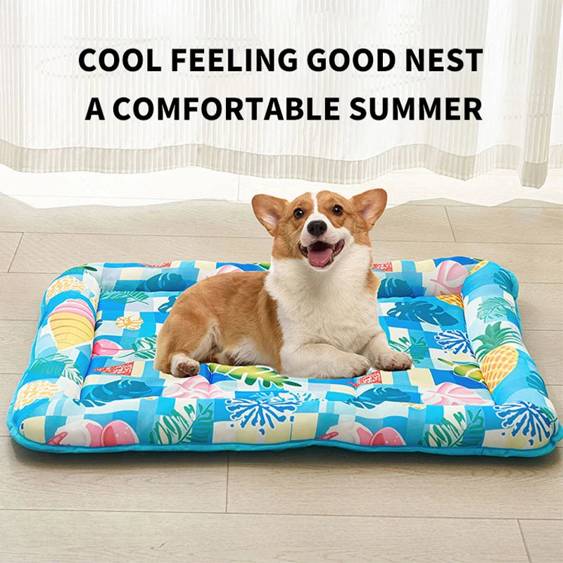 Pet Cooling Paw Print Mat – Square Ice Pad for Dogs & Cats, Breathable Bed