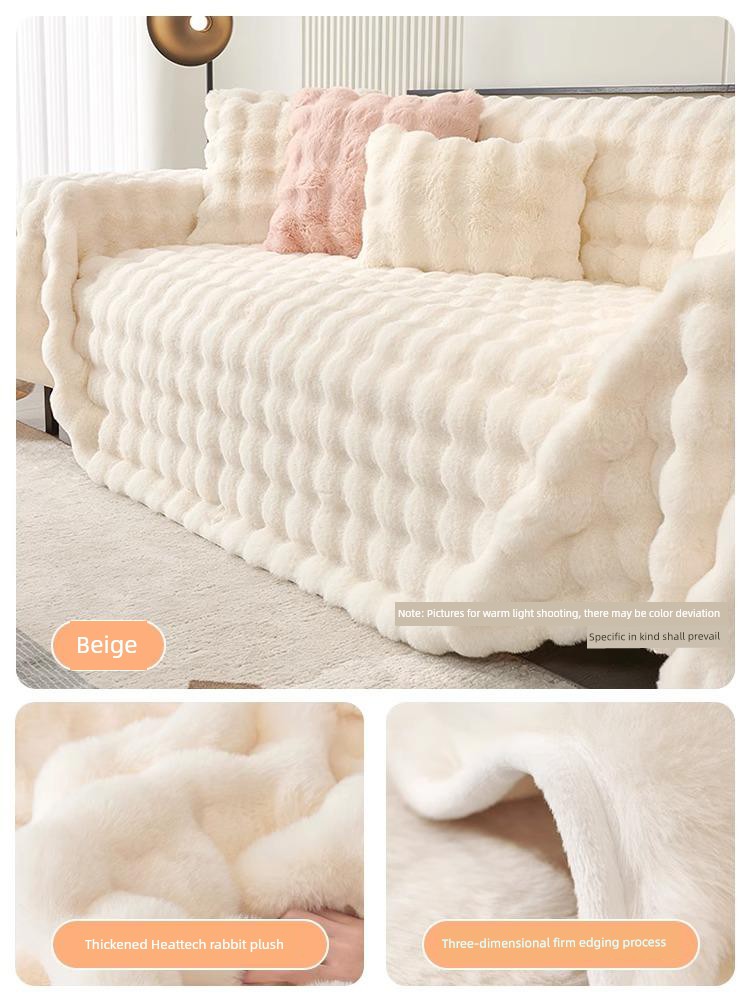 Full-wrapped Bubble Rabbit Plush Sofa Towel Thickened Sofa Cover