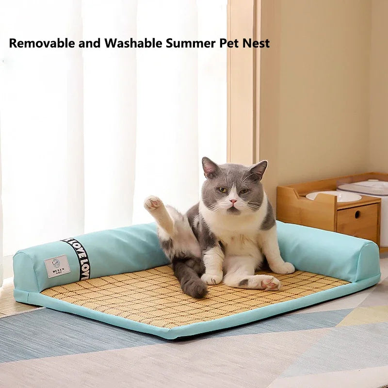 Cooling Rattan Pet Mat – Summer Cat & Dog Kennel Bed | Washable & Non-Shed