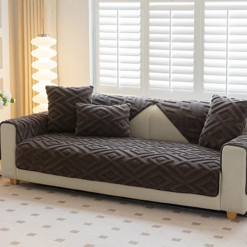 Solid Color Geometric Pattern Sofa Cover, Non-slip Soft Material