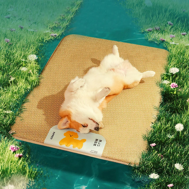 Cooling Waterproof Pet Mat – Breathable Rattan Summer Bed for Dogs & Cats
