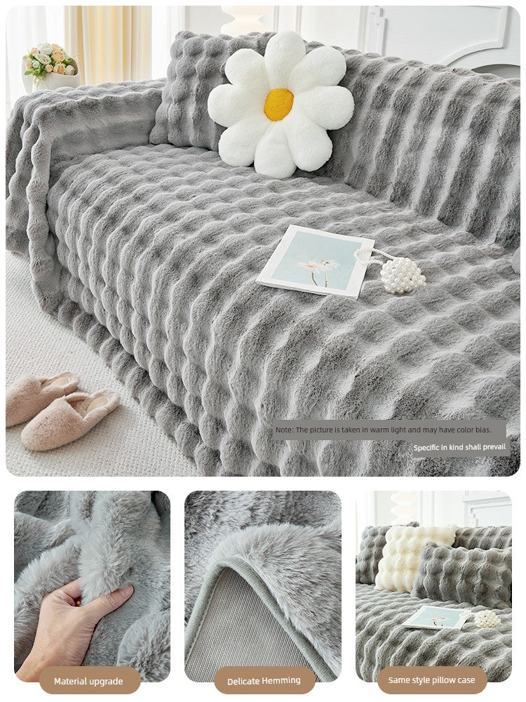 Full-wrapped Bubble Rabbit Plush Sofa Towel Thickened Sofa Cover