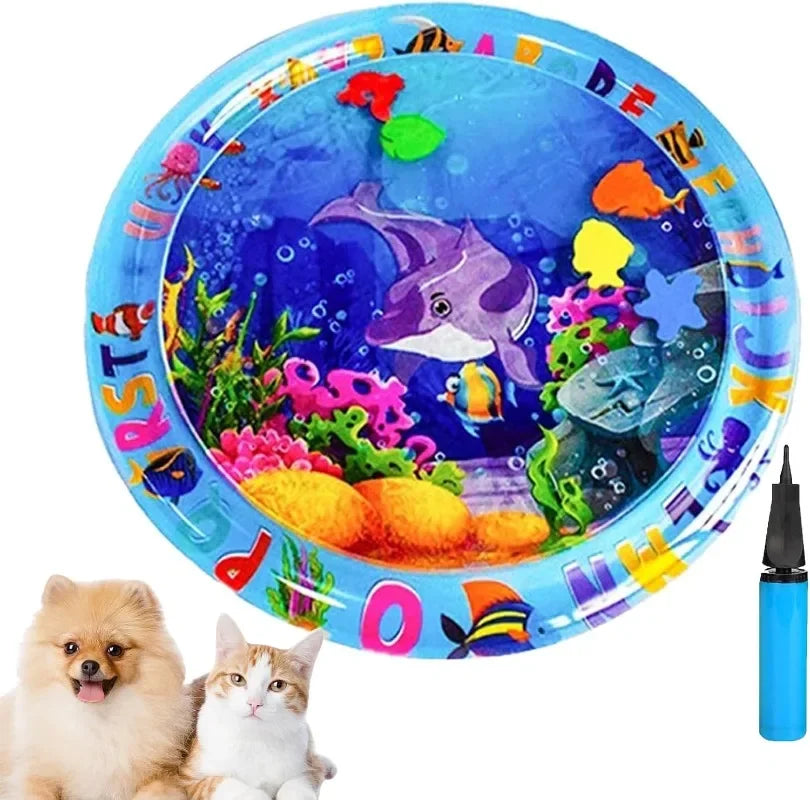 Water Playmat Cooling Pad for Dogs & Cats – Thickened Sensory Mat with Fish