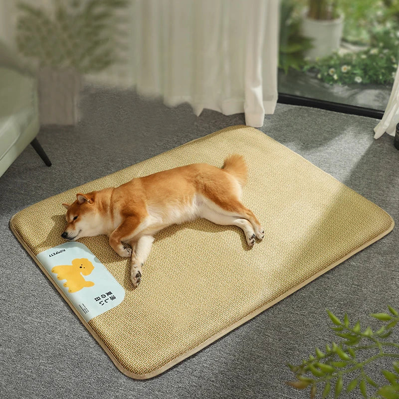 Cooling Waterproof Pet Mat – Breathable Rattan Summer Bed for Dogs & Cats