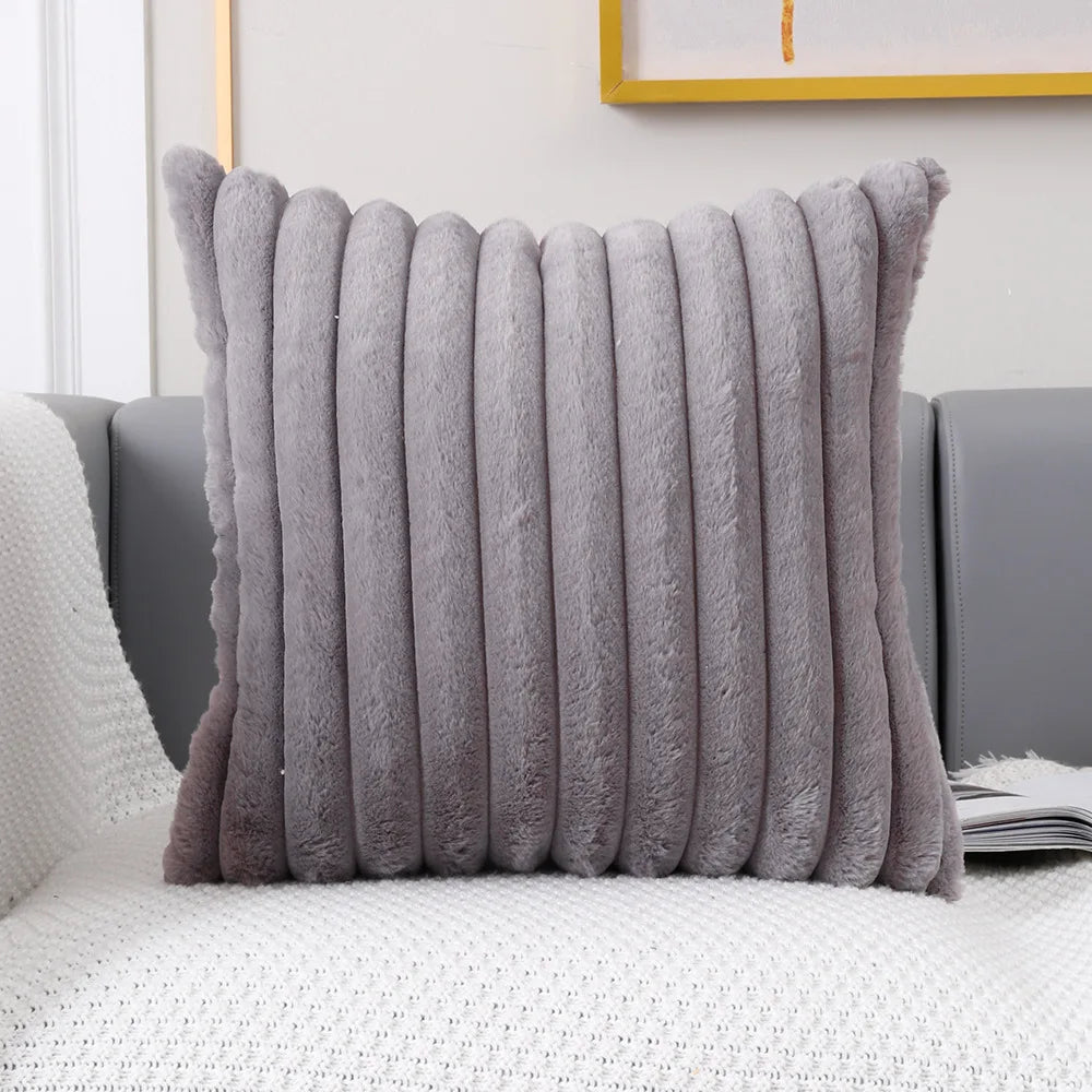 Solid Color Faux Fur Throw Pillow Cover, Soft Comfortable