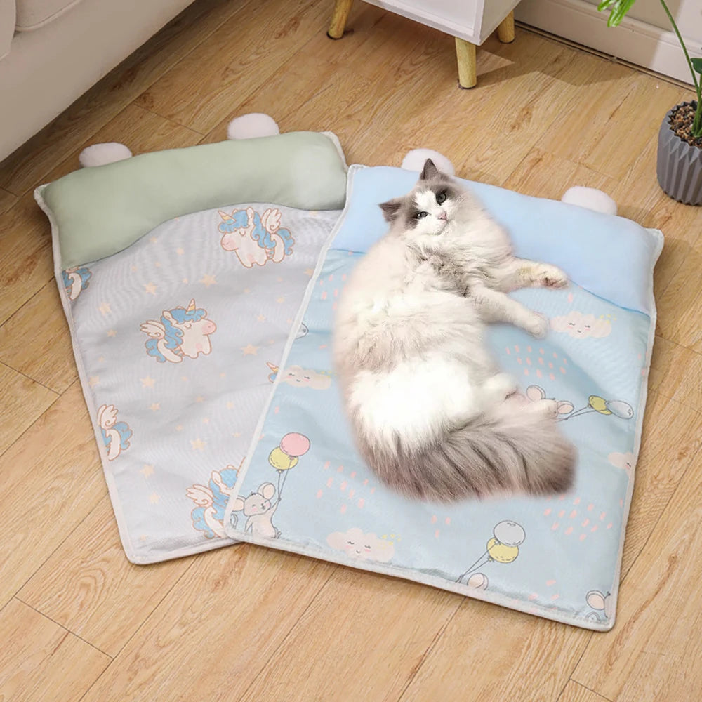 Ice Silk Cooling Pet Mat – Cute Lion, Unicorn & Mouse Pattern Dog Cat Bed