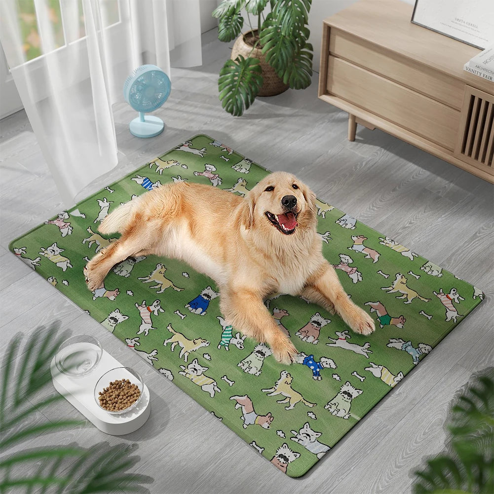 Summer Dog Cooling Mat with Cute Puppy & Kitten Pattern – Breathable Pet Pad