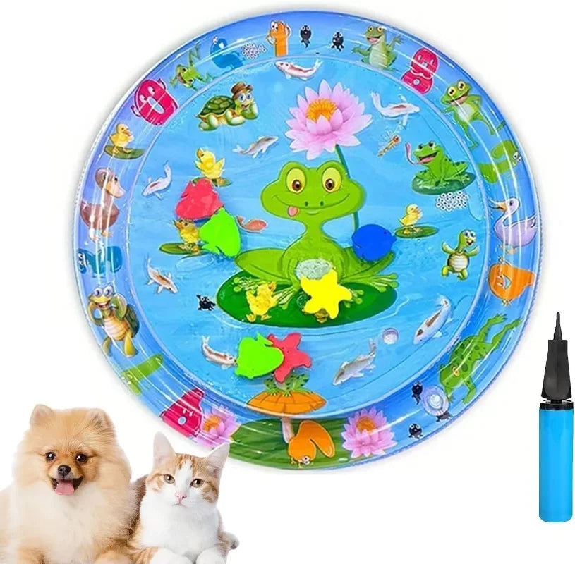 Water Playmat Cooling Pad for Dogs & Cats – Thickened Sensory Mat with Fish