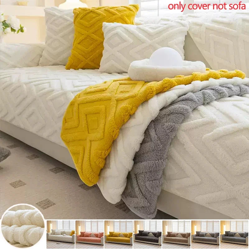 Solid Color Geometric Pattern Sofa Cover, Non-slip Soft Material