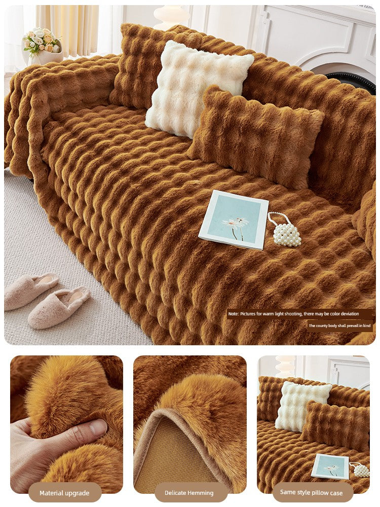 Full-wrapped Bubble Rabbit Plush Sofa Towel Thickened Sofa Cover