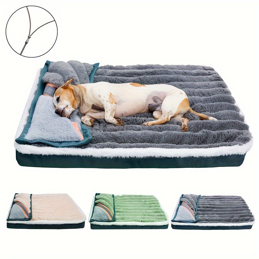 Orthopedic Memory Foam Pet Bed - Plush Striped Polyester Cover, Removable Pillow, Easy-Clean for Small to Medium Dogs