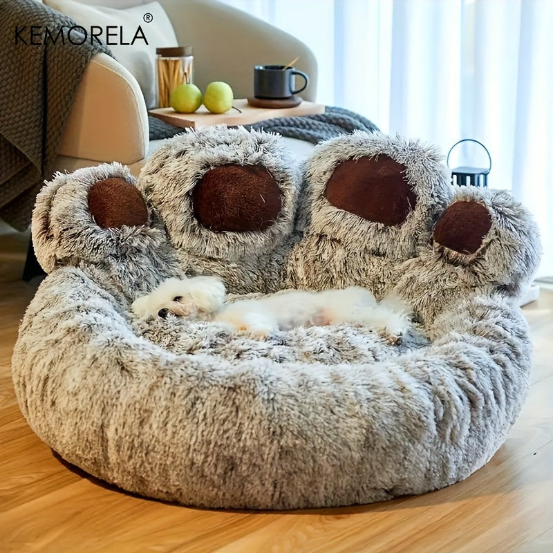 KEMORELA Bear Paw Plush Pet Bed Cozy Cat & Dog Bed for Small Pets