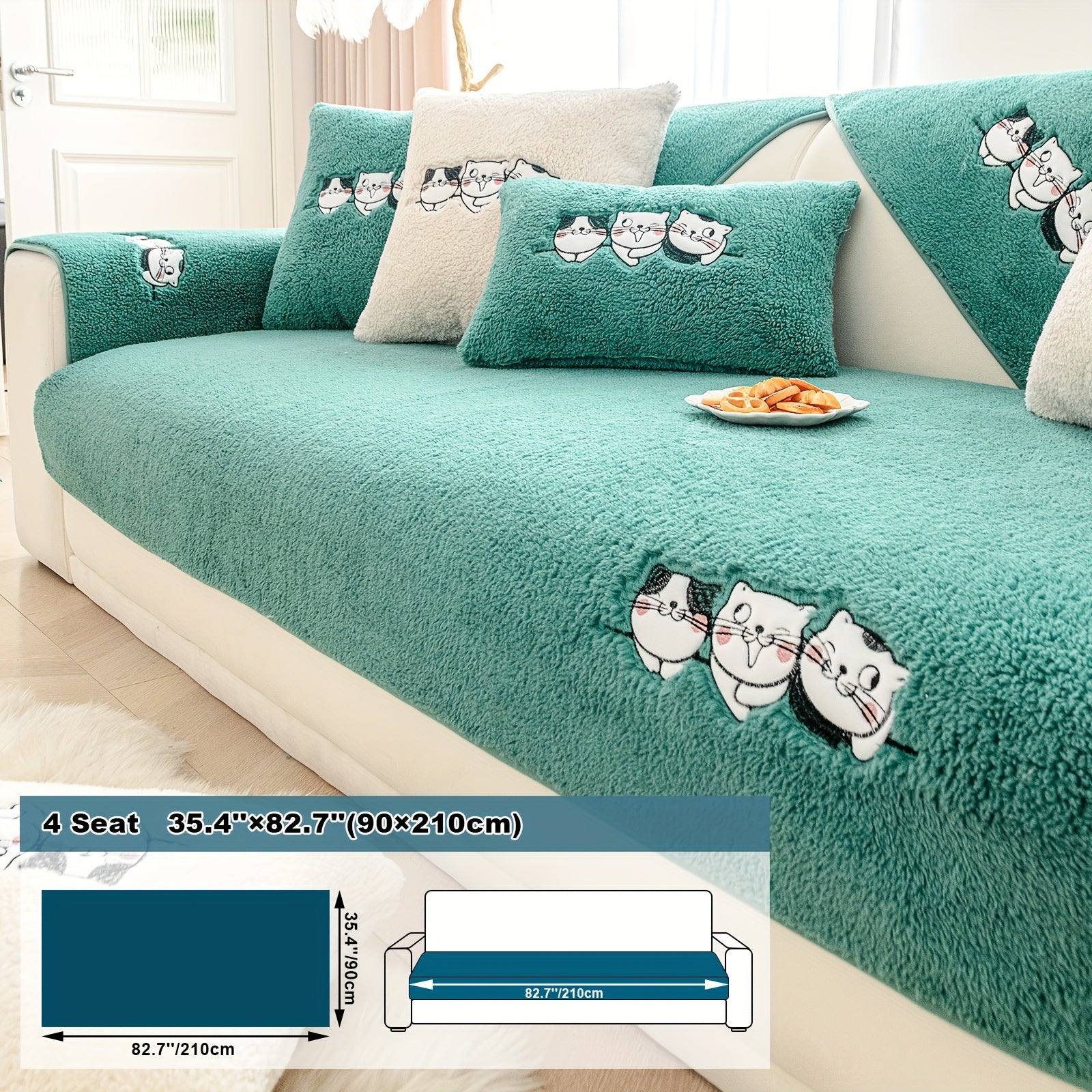 Three Cats Lamb-Knitted Sofa Cushion – Thick, Warm European-Style Cover
