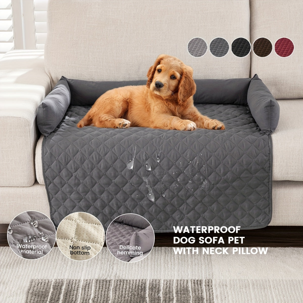 Slip-Resistant Pet Sofa Bed – Washable Couch Cover with Bolster for Dogs & Cats