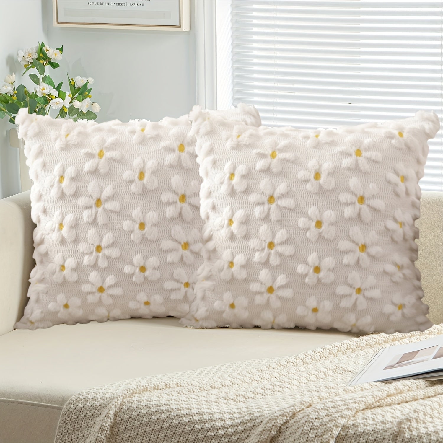 Spring Summer Pillow Covers (Set of 2) - Farmhouse Decor with Yellow Flowers