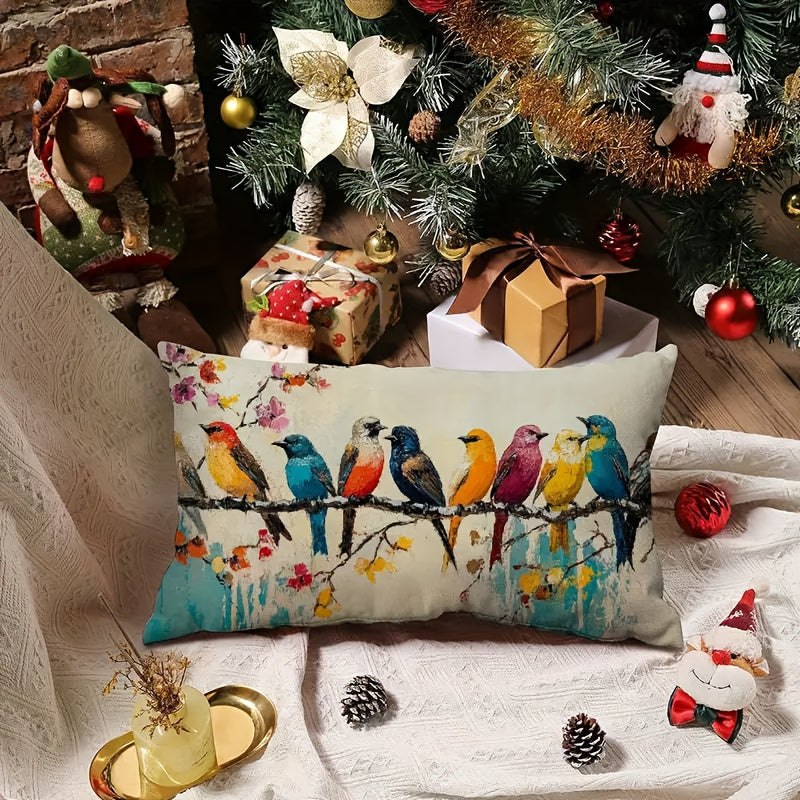 Watercolor Bird Linen Throw Pillow Cover - Machine Washable Decorative Sofa Cushion
