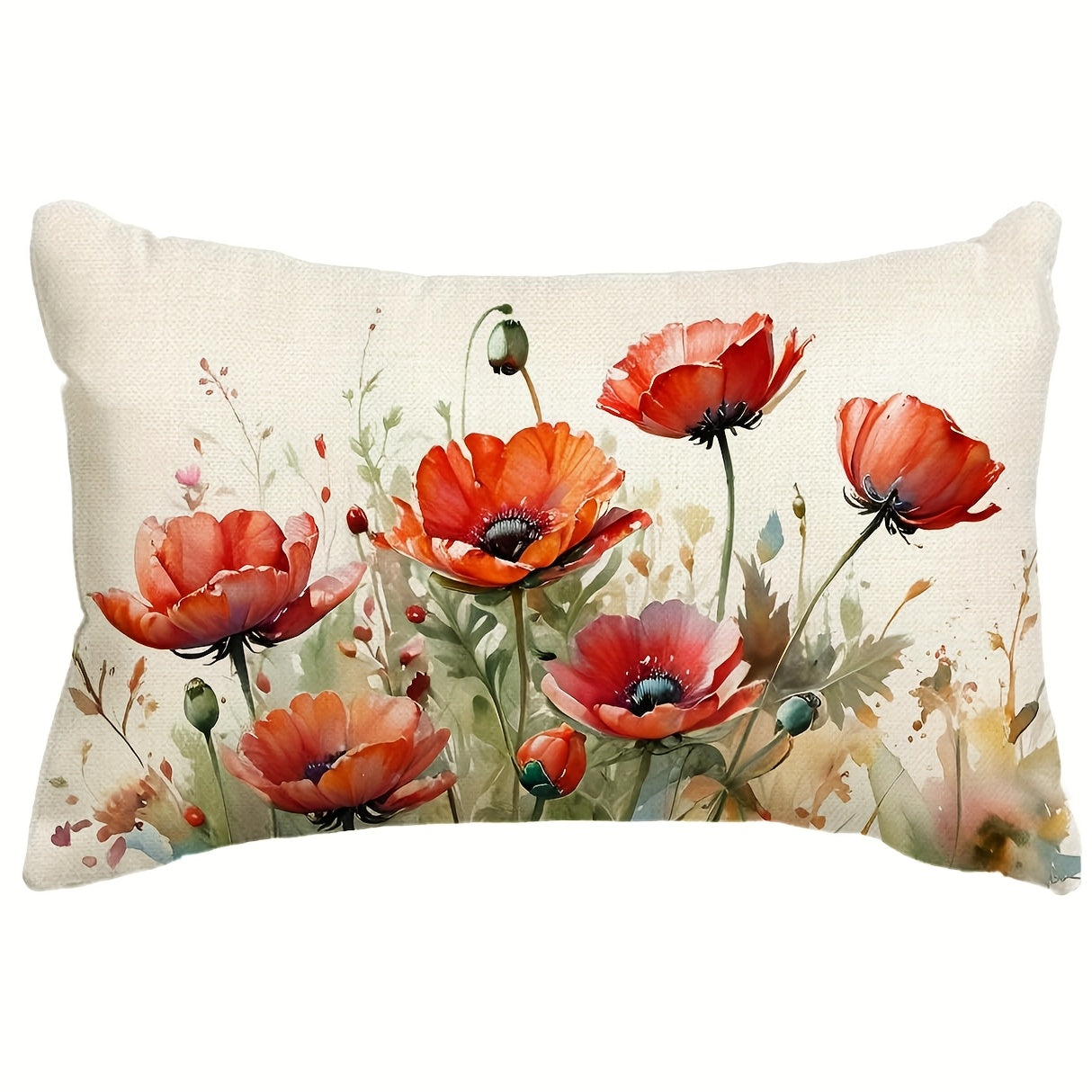 Red Linen Lumbar Pillow Cover (12x20) - Farmhouse Decorative Cushion Case