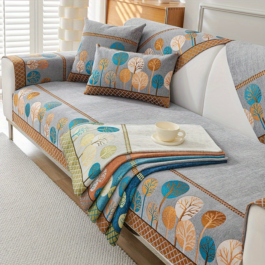 Velvet Tree Pattern Sofa Throw Pillow - Pet-Friendly 1-4 Seater, Chenille Cover