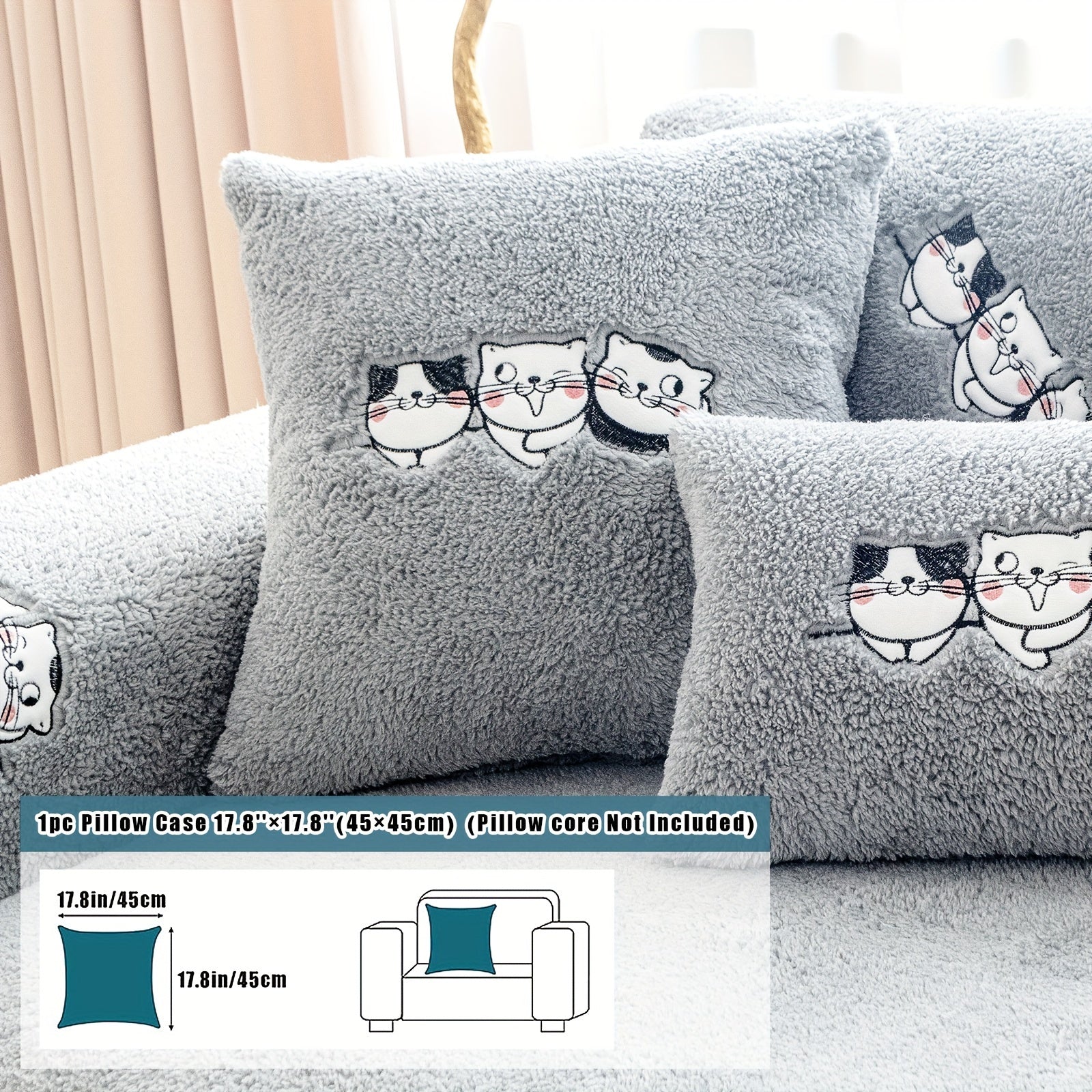 Three Cats Lamb-Knitted Sofa Cushion – Thick, Warm European-Style Cover