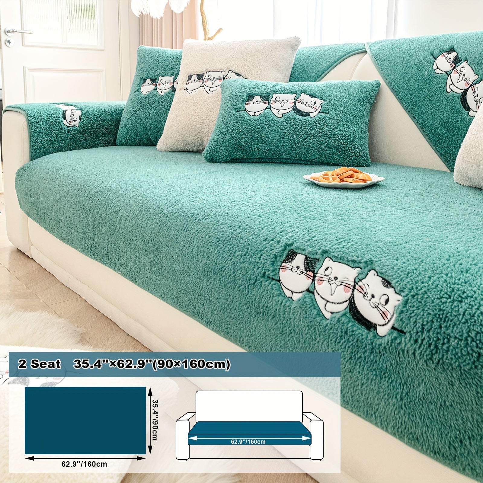 Three Cats Lamb-Knitted Sofa Cushion – Thick, Warm European-Style Cover