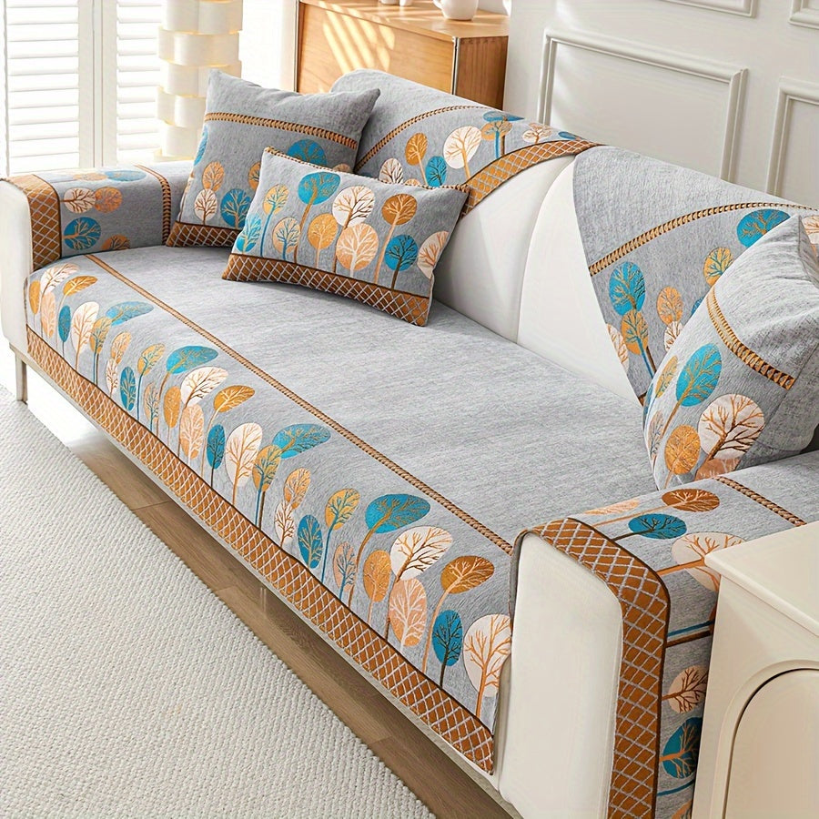 Velvet Tree Pattern Sofa Throw Pillow - Pet-Friendly 1-4 Seater, Chenille Cover