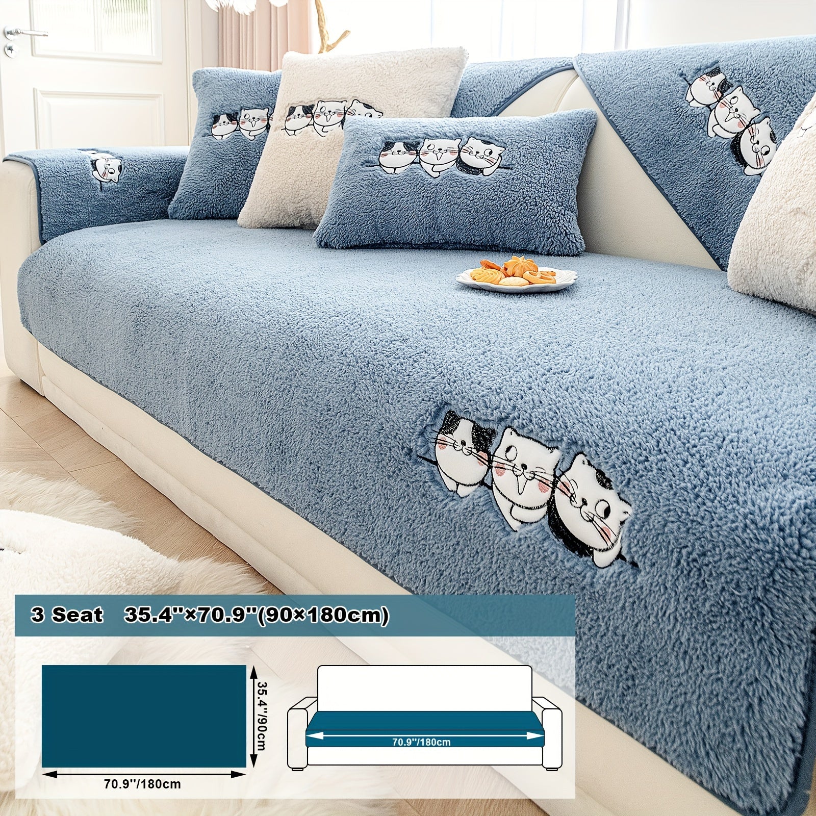 Three Cats Lamb-Knitted Sofa Cushion – Thick, Warm European-Style Cover
