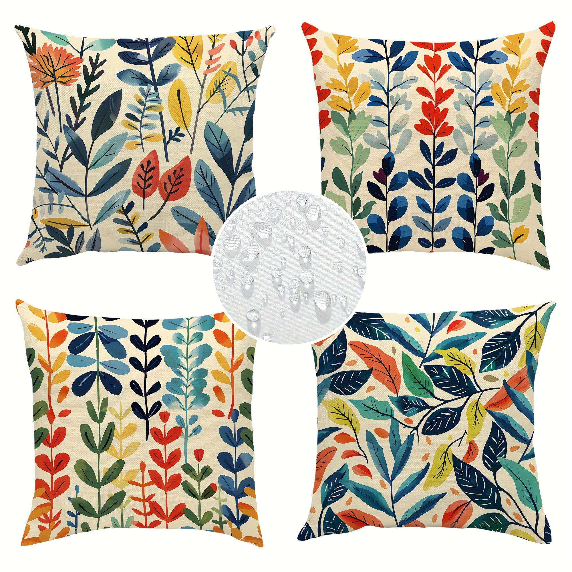 Set of 4 Tropical Leaf Outdoor Pillow Covers - 18x18" Zippered Cushion Cases