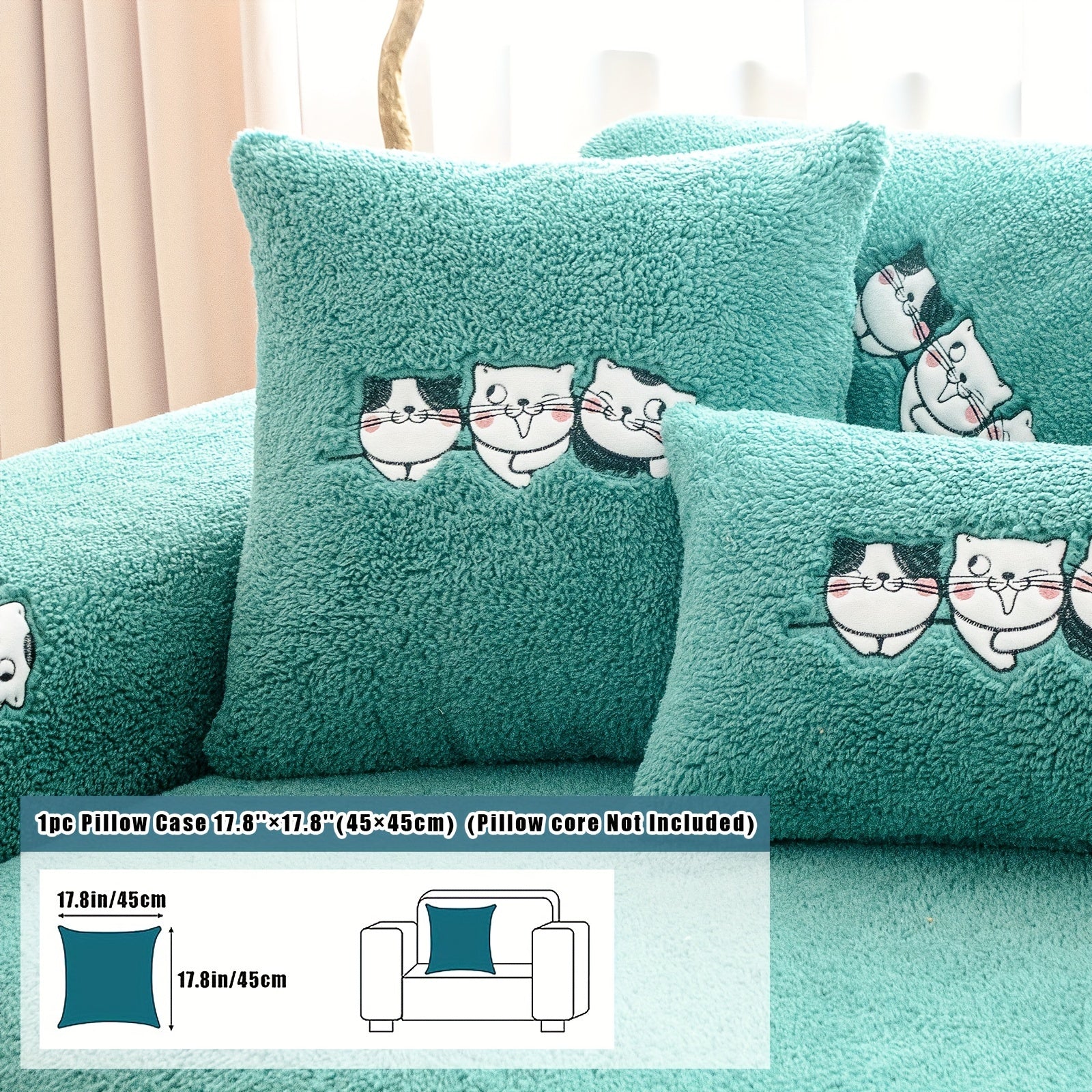 Three Cats Lamb-Knitted Sofa Cushion – Thick, Warm European-Style Cover
