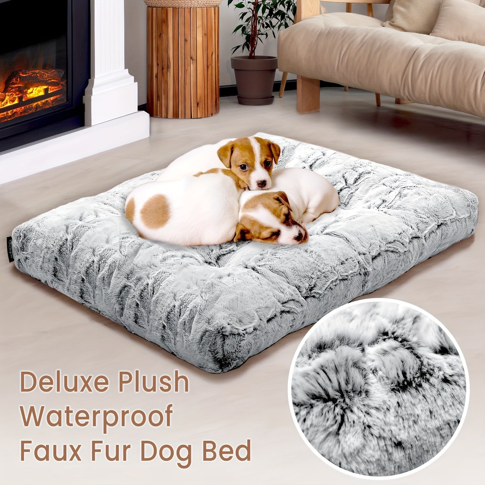 Washable Dog Bed for Medium & Large Dogs – Soft Faux Fur Crate Mat