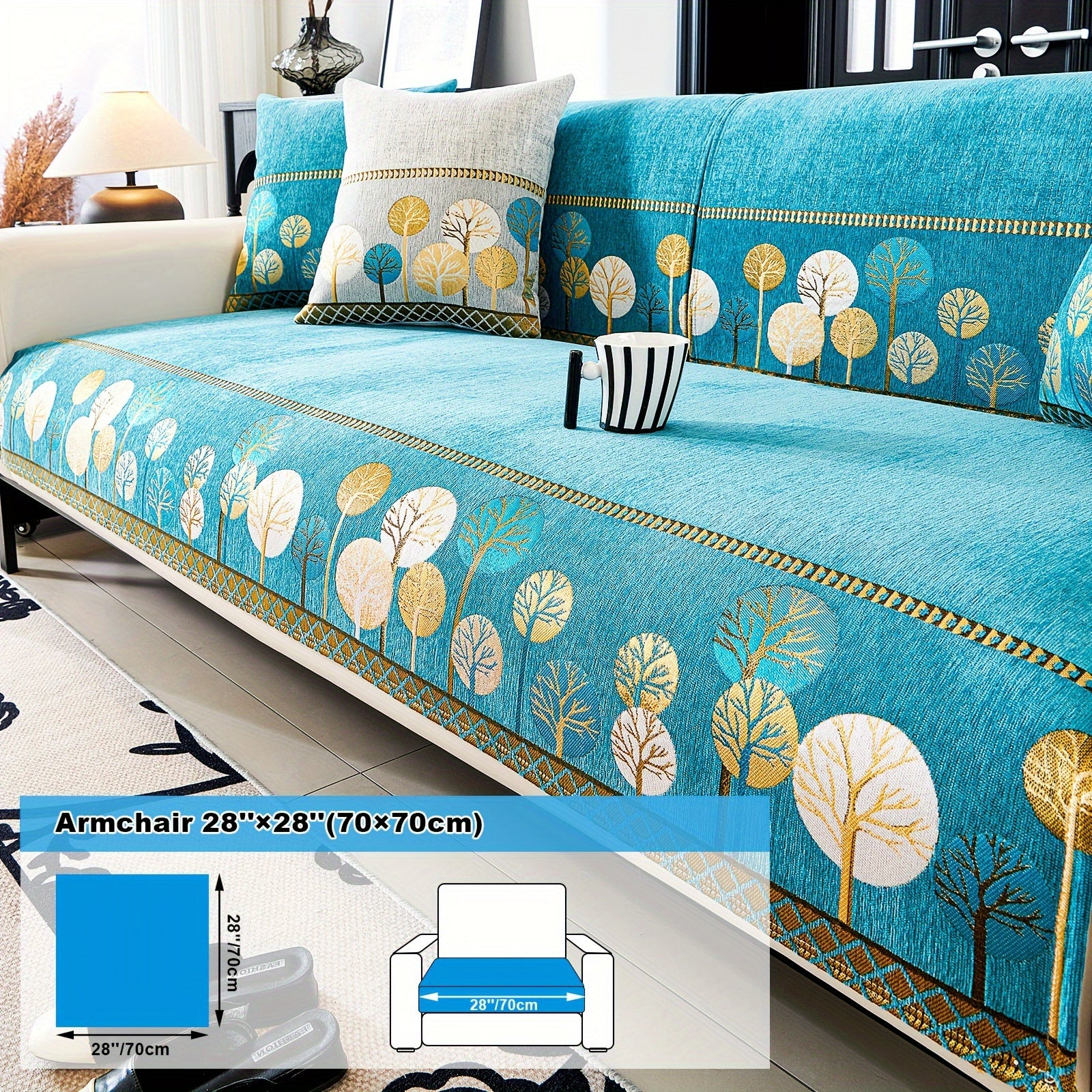 Bohemia Chenille Sofa Cover Geometric Embroidery & Pet-Friendly