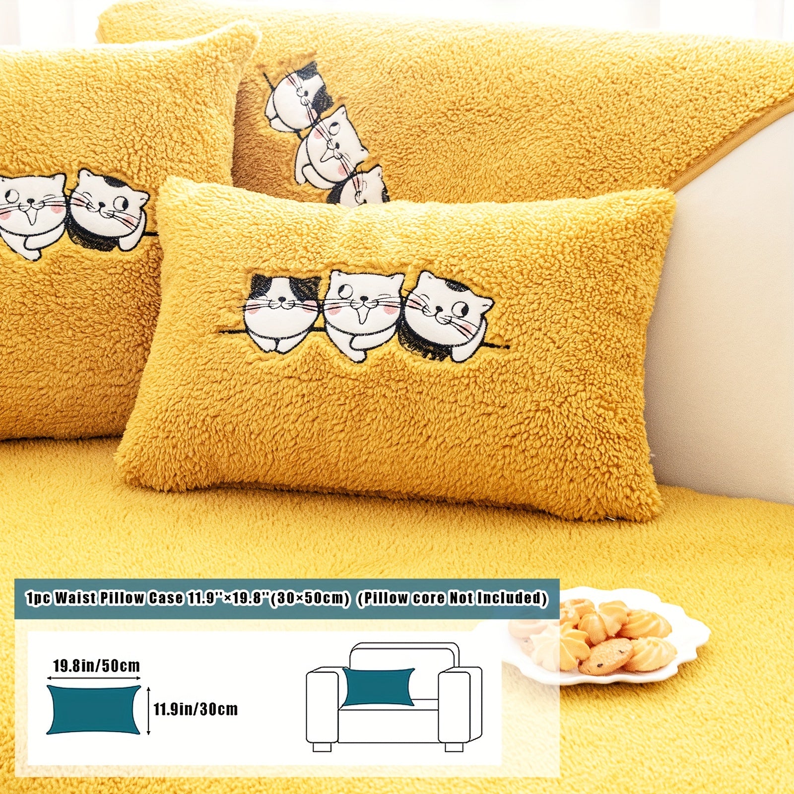 Three Cats Lamb-Knitted Sofa Cushion – Thick, Warm European-Style Cover