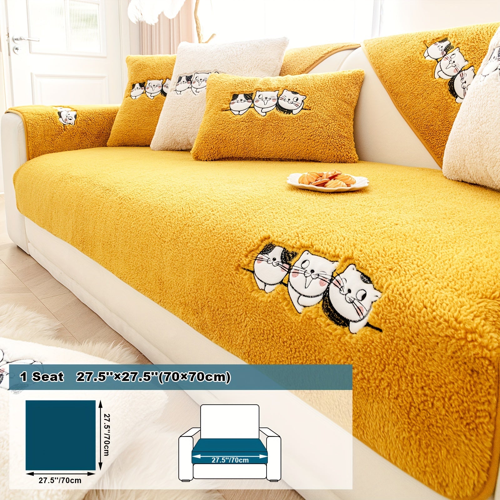 Three Cats Lamb-Knitted Sofa Cushion – Thick, Warm European-Style Cover