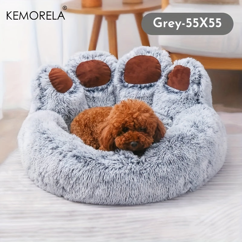 KEMORELA Bear Paw Plush Pet Bed Cozy Cat & Dog Bed for Small Pets