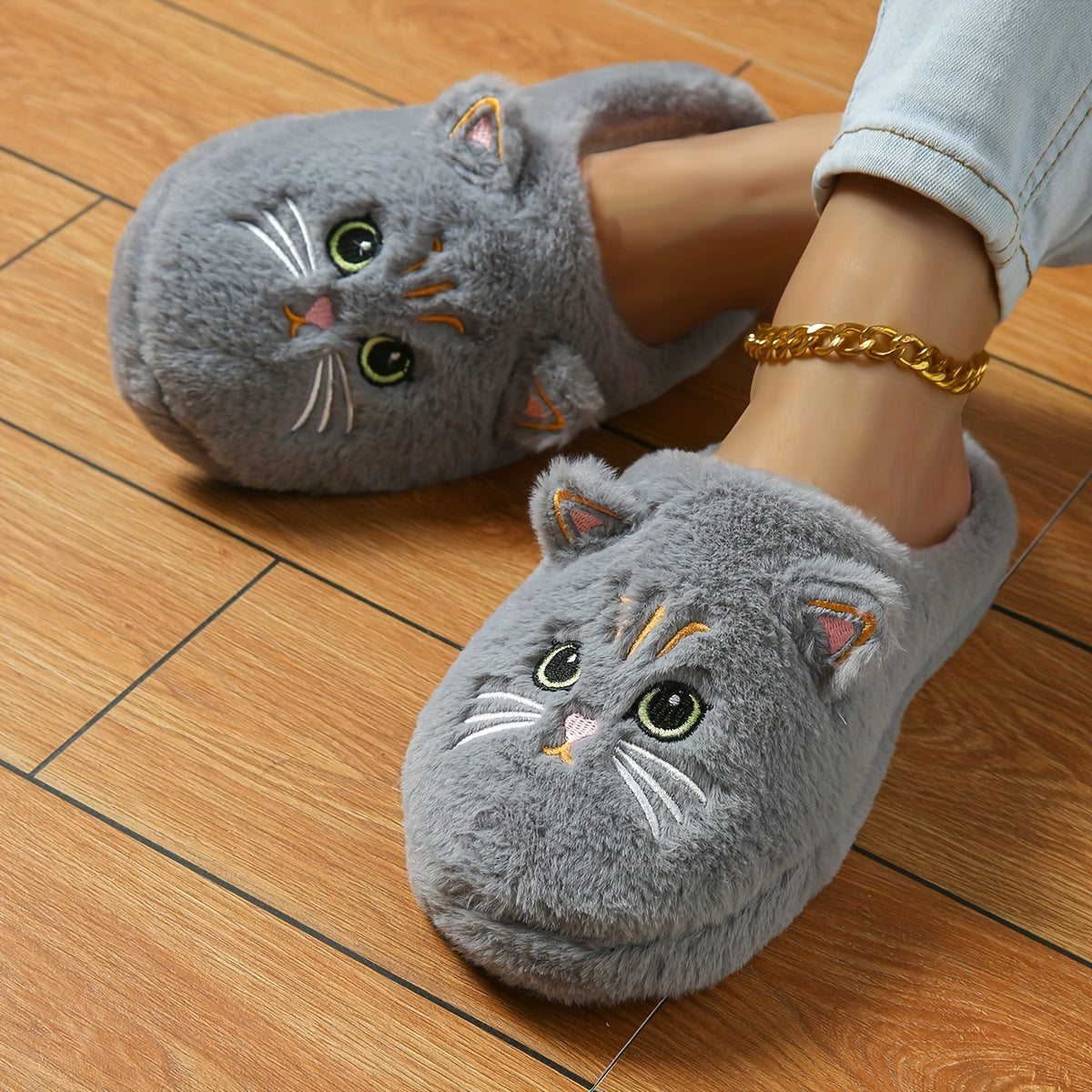 Cute Kawaii Cat Slippers for Women Lightweight Indoor House Shoes with Big Eyes & Ears